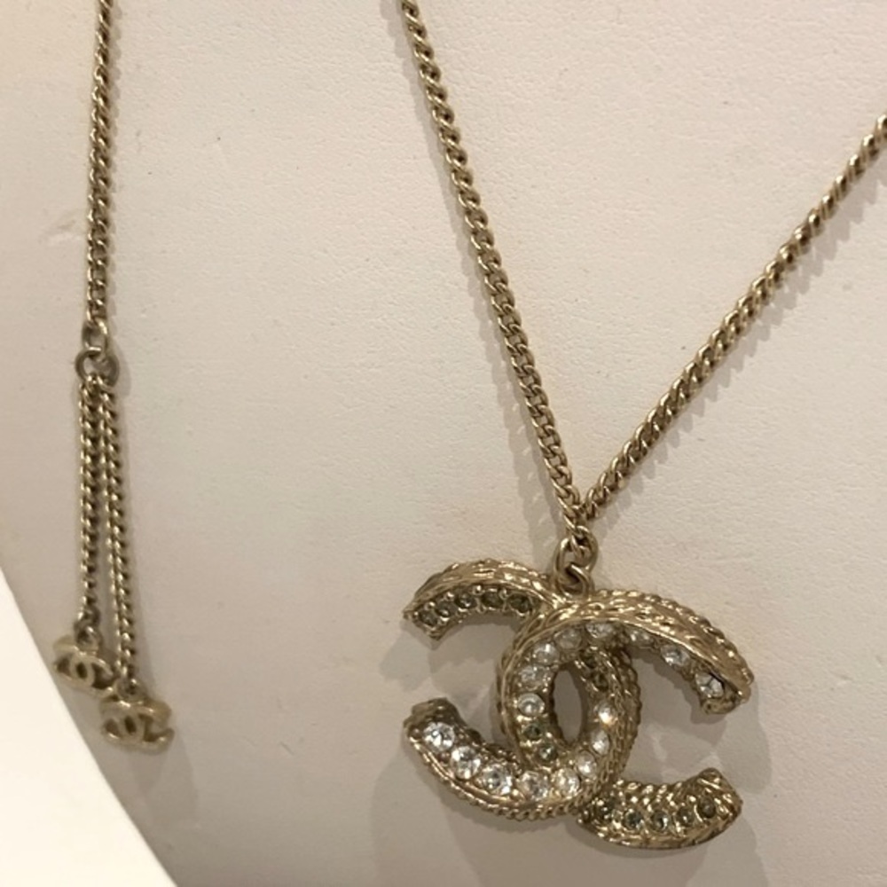 CHANEL ❤️Big Swarovski Crystal CC Trois 3 Way Pendant Necklace Gold Tan Metallic